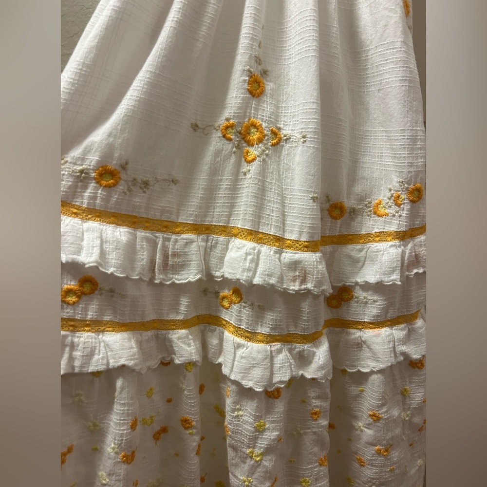 LoveShackFancy White Midi Dress with Yellow Floral Embroidery - Picture 4 of 9